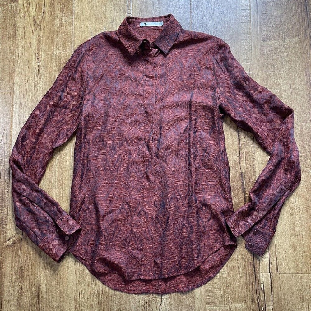 T Alexander Wang Womens blouse button up burgandy red print size xsmall xs